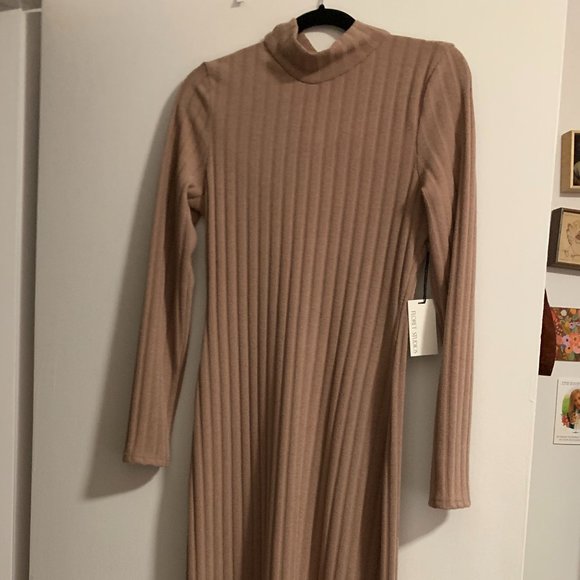 NWT Floret Studios Twist Back Long Sleeve Ribbed Sweater Dress, Mocha, Sz Medium - Picture 8 of 14